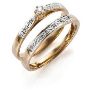 9ct Gold 10Pt Diamond Bridal Set Ring, O