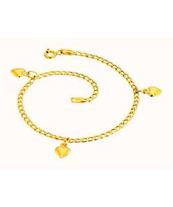 9ct gold 3 Heart Charm Bracelet