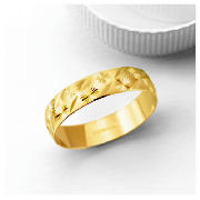 9ct gold 5MM DIAMOND CUT WEDDING BAND, P