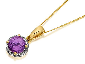 9ct Gold Amethyst And Diamond Cluster Pendant