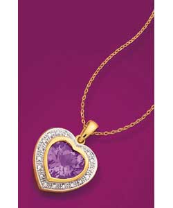 9ct gold Amethyst and Diamond Heart Pendant