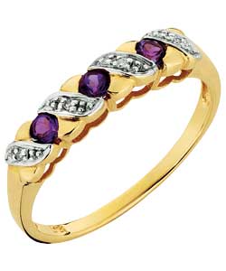 9ct Gold Amethyst and Diamond Kiss Half Eternity Ring