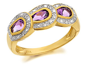 9ct Gold Amethyst And Diamond Peacocks Tail Band