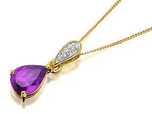 9ct Gold Amethyst And Diamond Peardrop Pendant