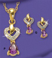 9ct gold Amethyst And Pave Set Diamond Heart Pendant And Earrings Offer