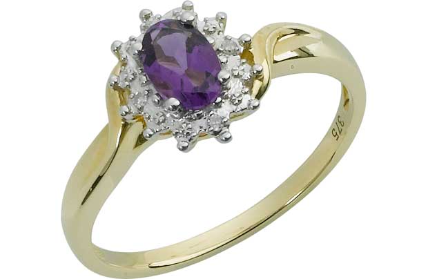 9ct Gold Amethyst Diamond Cluster Ring