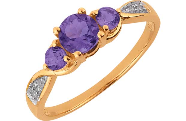 9ct Gold Amethyst Diamond Trilogy Ring