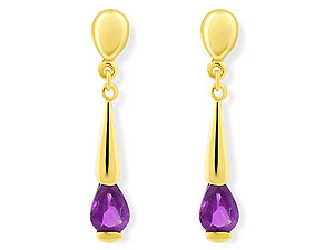 9ct Gold Amethyst Drop Earrings - 071438