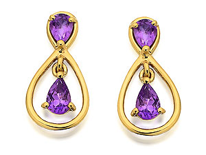9ct Gold Amethyst Figure Of Eight Drop Earrings