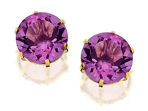 9ct Gold Amethyst Solitaire Earrings 9mm - 070927