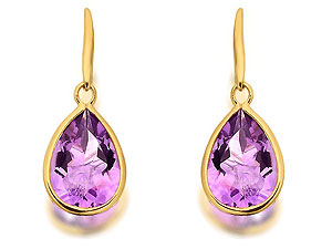 9ct Gold And Amethyst Hook Wire Earrings - 071226