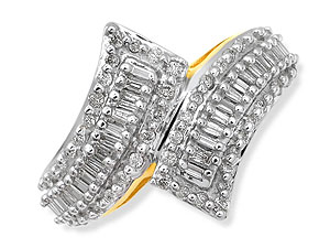 9ct gold and Baguette-Cut Diamond Crossover Ring 049210-K