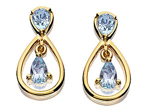 9ct Gold and Blue Topaz Double Loop Earrings
