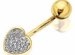 9ct Gold And Crystal Heart Belly Bar - 074729
