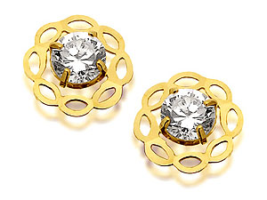 9ct Gold And Cubic Zirconia Flower Earrings -