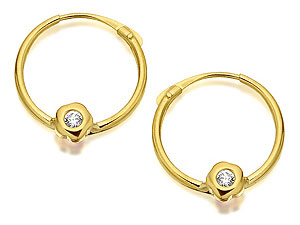 9ct Gold And Cubic Zirconia Hoop Earrings - 072013