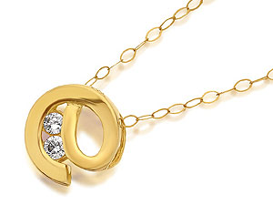 9ct Gold And Cubic Zirconia Swirl Pendant And