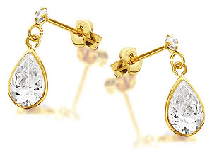 9ct Gold And Cubic Zirconia Tear Drop Earrings