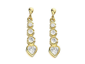 9ct gold and Curbic Zirconia Heart Drop Earrings