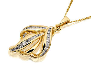 9ct gold and Diamond Swirls Pendant and Chain 045795