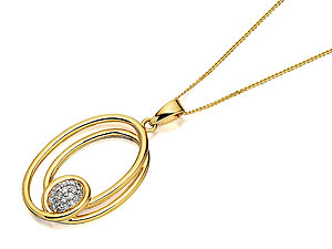 9ct Gold And Diamond Triple Oval Pendant And