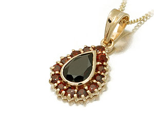 9ct Gold and Garnet Cluster Pendant and Chain