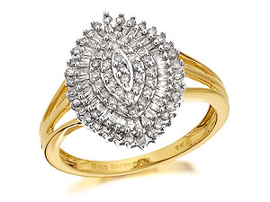 9ct Gold And Marquise Diamond Cluster Ring