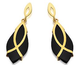 9ct Gold And Marquise Onyx Loop Drop Earrings -