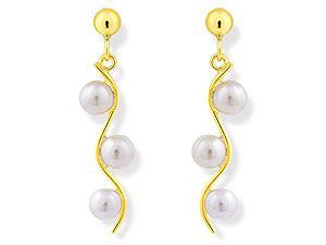 9ct gold and Pearl Wavy Drop Earrings 071434