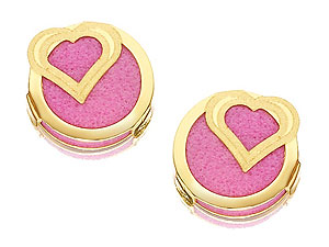 9ct Gold and Pink Heart Earrings 070241