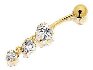 9ct gold and Three Cubic Zirconia Hearts Dropper