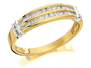 9ct Gold And Two Rows Of Diamonds Band Ring