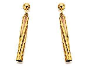 9ct Gold Barley Twist Drop Earrings 26mm - 071823