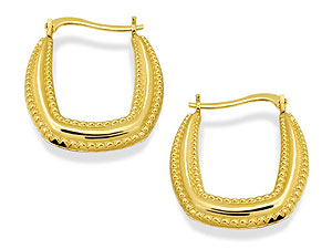9ct Gold Beaded Creole Hoope Earrings - 072478