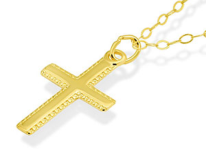 9ct gold Beaded-Edge Cross and Chain 186605