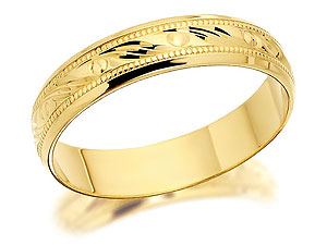 9ct Gold Beaded Swirls Brides Wedding Ring 4mm