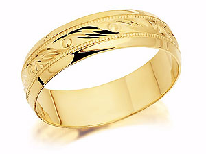9ct Gold Beaded Swirls Grooms Wedding Ring 6mm