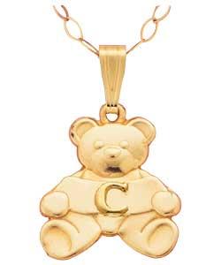 9ct gold Bear Initial E Pendant