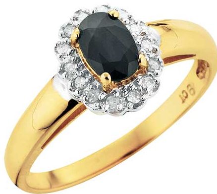 9ct Gold Black Sapphire and Diamond Cluster Ring
