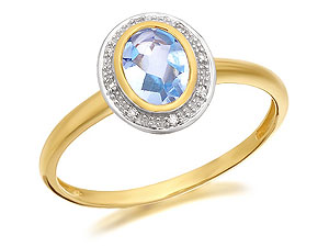 9ct Gold Blue Topaz And Diamond Cluster Ring -