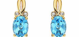 9ct Gold Blue Topaz And Diamond Earrings - 070411