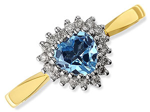 9ct gold Blue Topaz and Diamond Heart Cluster Ring 048413-K