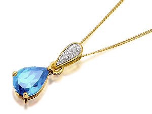 9ct Gold Blue Topaz And Diamond Peardrop Pendant