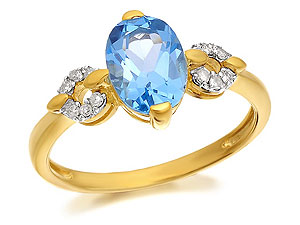 9ct Gold Blue Topaz And Diamond Ring - 048306