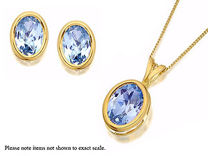 9ct Gold Blue Topaz Earrings And Pendant Set -