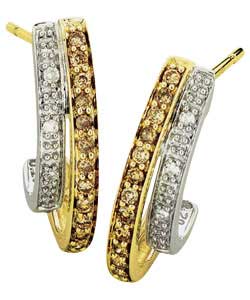 9ct Gold Brown and White Diamond Double Bar Earrings