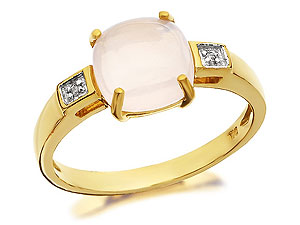 9ct Gold Cabochon Rose Quartz And Diamond Ring -