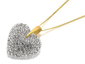 9ct Gold Chunky Crystal Set Heart Pendant And