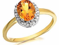 9ct Gold Citrine And Diamond Cluster Ring - 048469