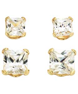 9ct Gold Clear Cubic Zirconia Square Stud Earrings